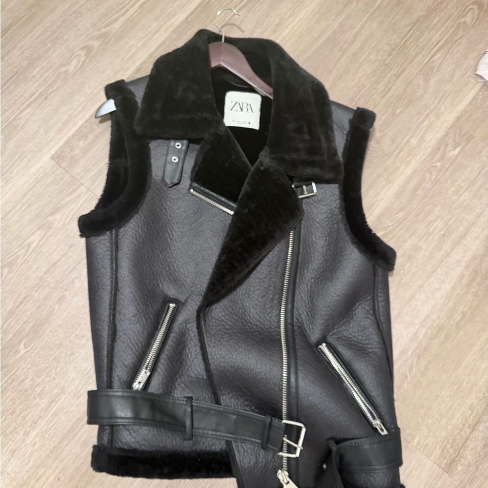 Zara Black Faux Leather Vest with Silver Accents